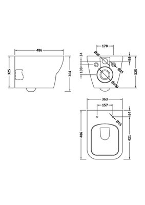 Faron Square Wall Hung Toilet Pan, Soft Close Seat & Concealed Cistern with Square Push Button Plate, 325mm - Balterley