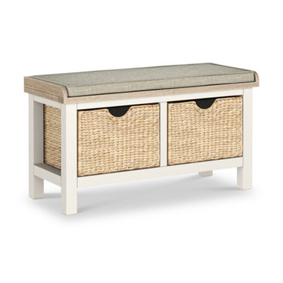 Farro Basket Coconut Storage Bench with Washed Oak Top - Fully ...