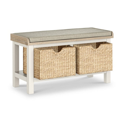 Farro Basket Coconut Storage Bench with Washed Oak Top - Fully ...