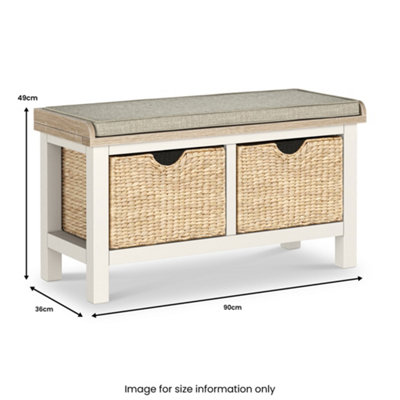 Farro Basket Coconut Storage Bench with Washed Oak Top - Fully ...