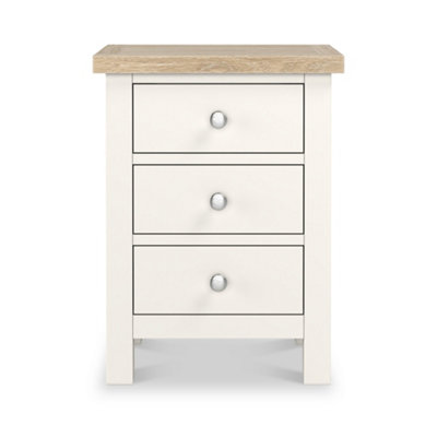 Farro Coconut White 3 Drawer Bedside with Washed Oak Top - Fully Assembled By Roseland Furniture