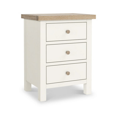 Farro Coconut White 3 Drawer Bedside with Washed Oak Top - Fully Assembled By Roseland Furniture