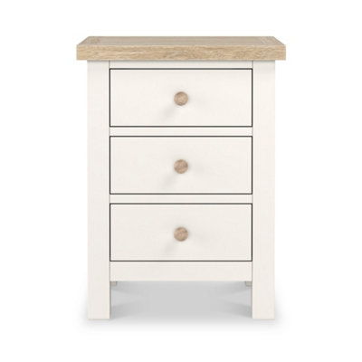 Farro Coconut White 3 Drawer Bedside with Washed Oak Top - Fully Assembled By Roseland Furniture