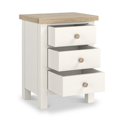 Farro Coconut White 3 Drawer Bedside with Washed Oak Top - Fully Assembled By Roseland Furniture