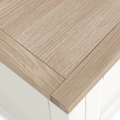 Farro Coconut White 3 Drawer Bedside with Washed Oak Top - Fully Assembled By Roseland Furniture