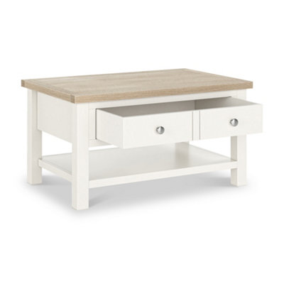 Farro Coconut White  Coffee Table with Washed Oak Top - By Roseland Furniture