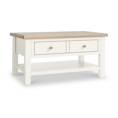 Farro Coconut White  Coffee Table with Washed Oak Top - By Roseland Furniture