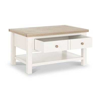 Farro Coconut White  Coffee Table with Washed Oak Top - By Roseland Furniture