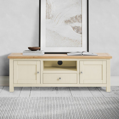 Farro Cream 140cm Wide TV Unit Fully Assembled Painted with Oak Top — free download