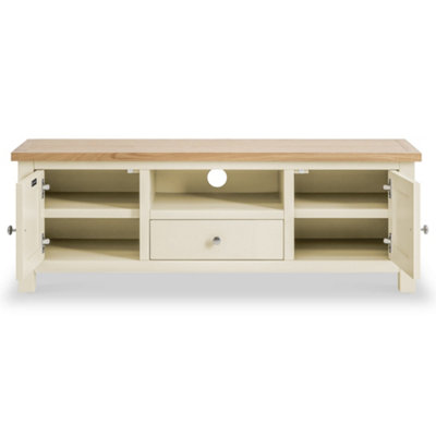 Farro Cream 140cm Wide TV Unit Fully Assembled Painted with Oak Top — free download