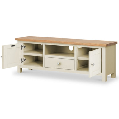 Farro Cream 140cm Wide TV Unit Fully Assembled Painted with Oak Top — free download