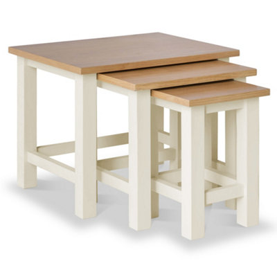 Farro Cream Nest of 3 Tables - Painted with Oak Top - Fully Assembled By Roseland Furniture