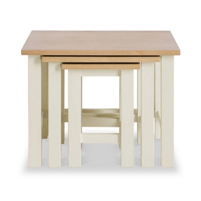 Farro Cream Nest of 3 Tables - Painted with Oak Top - Fully Assembled By Roseland Furniture