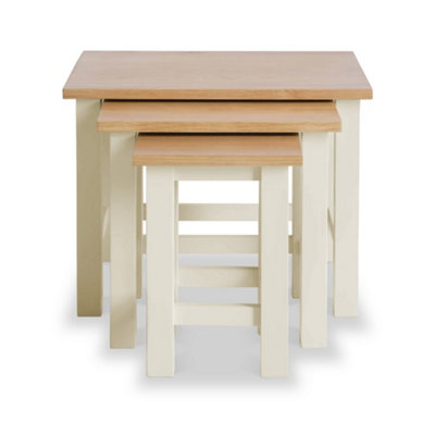 Farro Cream Nest of 3 Tables - Painted with Oak Top - Fully Assembled By Roseland Furniture