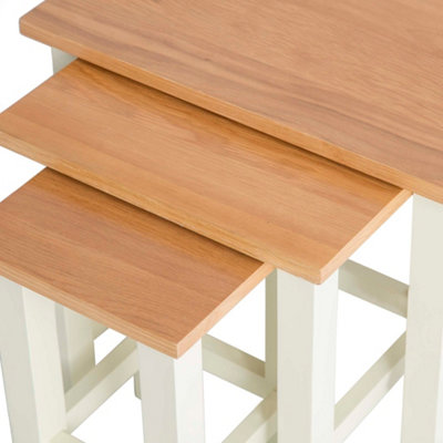 Farro Cream Nest of 3 Tables - Painted with Oak Top - Fully Assembled By Roseland Furniture