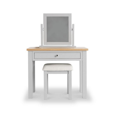 Farro Grey 90cm Dressing Table Set with Swivel Mirror & Stool - Painted with Oak Top - By Roseland Furniture