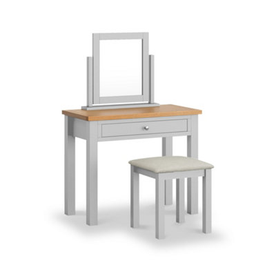 Farro Grey 90cm Dressing Table Set with Swivel Mirror & Stool - Painted with Oak Top - By Roseland Furniture