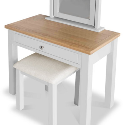 Farro Grey 90cm Dressing Table Set with Swivel Mirror & Stool - Painted with Oak Top - By Roseland Furniture