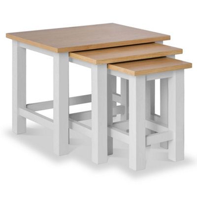 Farro Grey Nest of 3 Tables - Painted with Oak Top - Fully Assembled By Roseland Furniture