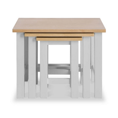 Farro Grey Nest of 3 Tables - Painted with Oak Top - Fully Assembled By Roseland Furniture
