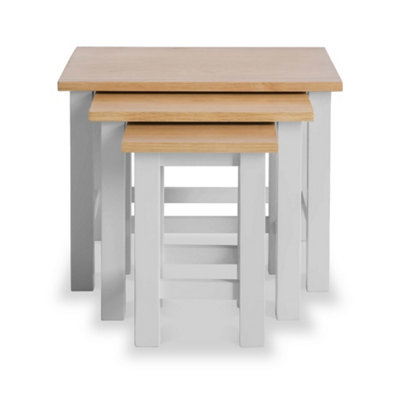 Farro Grey Nest of 3 Tables - Painted with Oak Top - Fully Assembled By Roseland Furniture