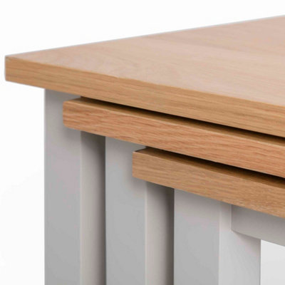 Farro Grey Nest of 3 Tables - Painted with Oak Top - Fully Assembled By Roseland Furniture