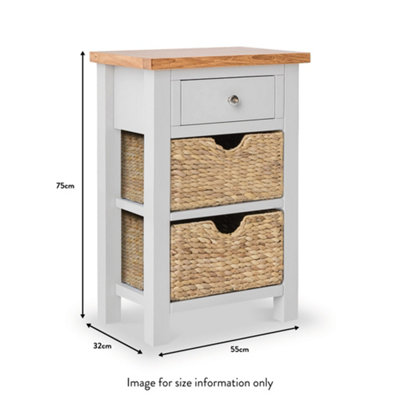 Farro Grey Telephone Table with Baskets - Painted with Oak Top - Fully Aseembled By Roseland Furniture