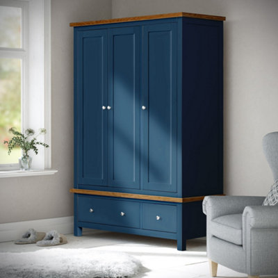 Farro Navy Blue Triple Wardrobe with 2 Drawers - By Roseland Furniture