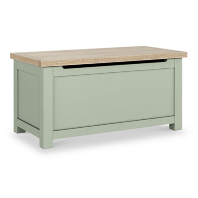 Farro Sage Blanket Box with Washed Oak Top - Fully Assembled - By ...