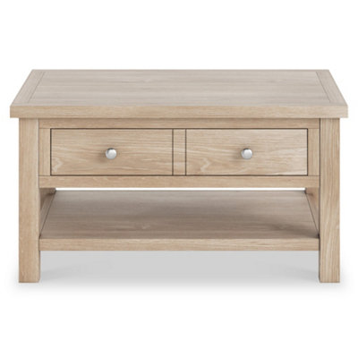 Farro Washed Oak 85cm Large Coffee Table with Drawer and Shelf - By Roseland Furniture