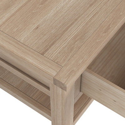 Farro Washed Oak 85cm Large Coffee Table with Drawer and Shelf - By Roseland Furniture