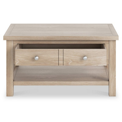 Farro Washed Oak 85cm Large Coffee Table with Drawer and Shelf - By Roseland Furniture