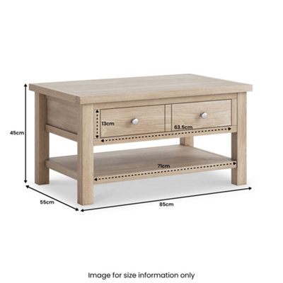 Farro Washed Oak 85cm Large Coffee Table with Drawer and Shelf - By Roseland Furniture