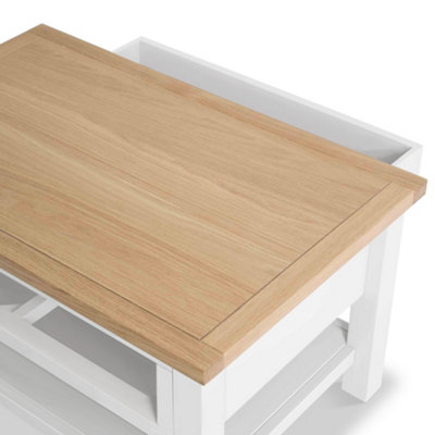 Farro White 85cm Coffee Table with Drawer - Painted with Oak Top - By Roseland Furniture