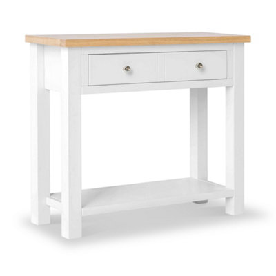 Farro White Console Table with Drawer - Painted with Oak Top - By Roseland Furniture