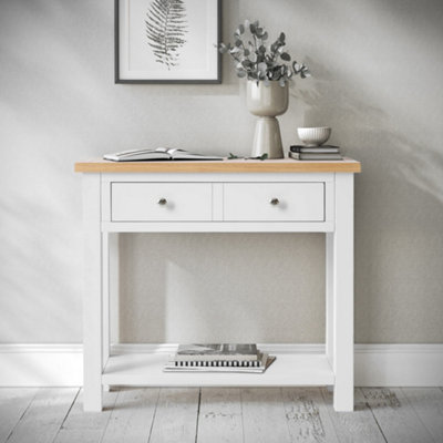 Farro White Console Table with Drawer - Painted with Oak Top - By Roseland Furniture