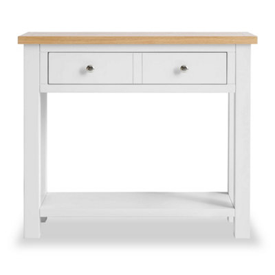 Farro White Console Table with Drawer - Painted with Oak Top - By Roseland Furniture