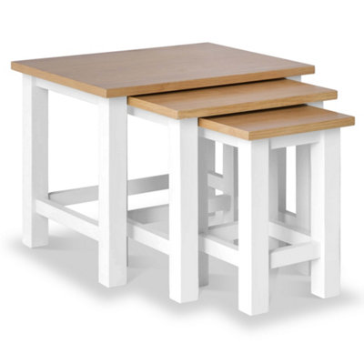 Farro White Nest of 3 Tables - Painted with Oak Top - Fully Assembled By Roseland Furniture