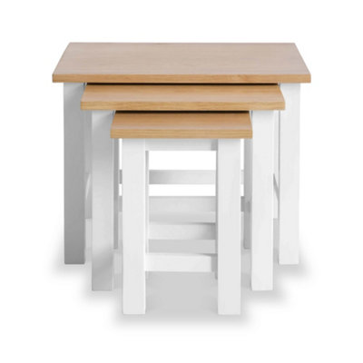 Farro White Nest of 3 Tables - Painted with Oak Top - Fully Assembled By Roseland Furniture