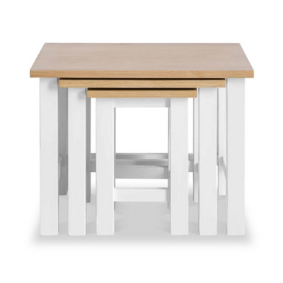 Farro White Nest of 3 Tables - Painted with Oak Top - Fully Assembled By Roseland Furniture