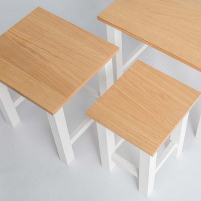 Farro White Nest of 3 Tables - Painted with Oak Top - Fully Assembled By Roseland Furniture
