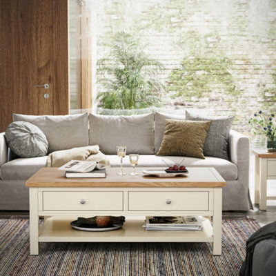 Farro XL 120cm Crem Coffee Table with Drawer - Painted with Oak