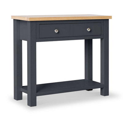 Farrow Charcoal 85cm Console Table with Drawer - Painted with Oak Top - By Roseland Furniture
