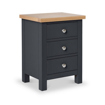 Farrow Charcoal Bedside Table - Fully Assembled 3 Drawer Cabinet - By Roseland Furniture