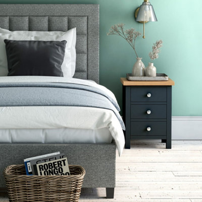 Farrow Charcoal Bedside Table - Fully Assembled 3 Drawer Cabinet - By Roseland Furniture