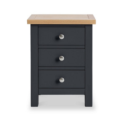 Farrow Charcoal Bedside Table - Fully Assembled 3 Drawer Cabinet - By Roseland Furniture