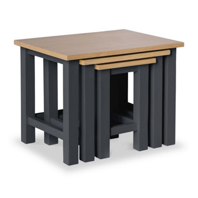 Farrow Charcoal Nest of 3 Tables - Painted with Oak Top - Fully Assembled By Roseland Furniture