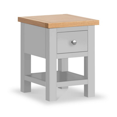 Farrow Grey 36cm Lamp Side Table with Drawer - Painted with Oak Top - Fully Assembled By Roseland Furniture