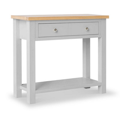 Farrow Grey 85cm Console Table with Drawer - Painted with Oak Top - By Roseland Furniture