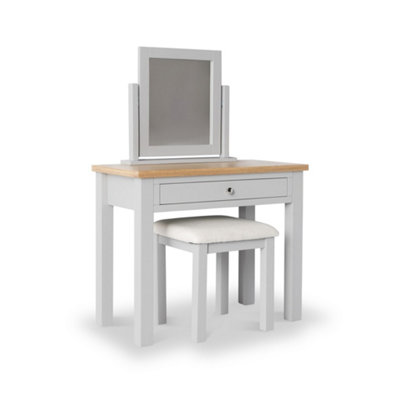 Farrow Grey 90cm Dressing Table Set with Swivel Mirror & Stool - Painted with Oak Top - By Roseland Furniture